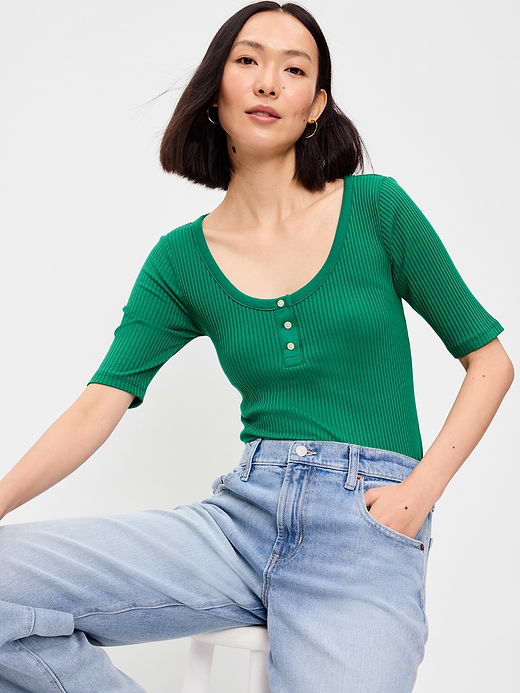 Old Navy Scoop-Neck Fitted Henley Top — photo 4