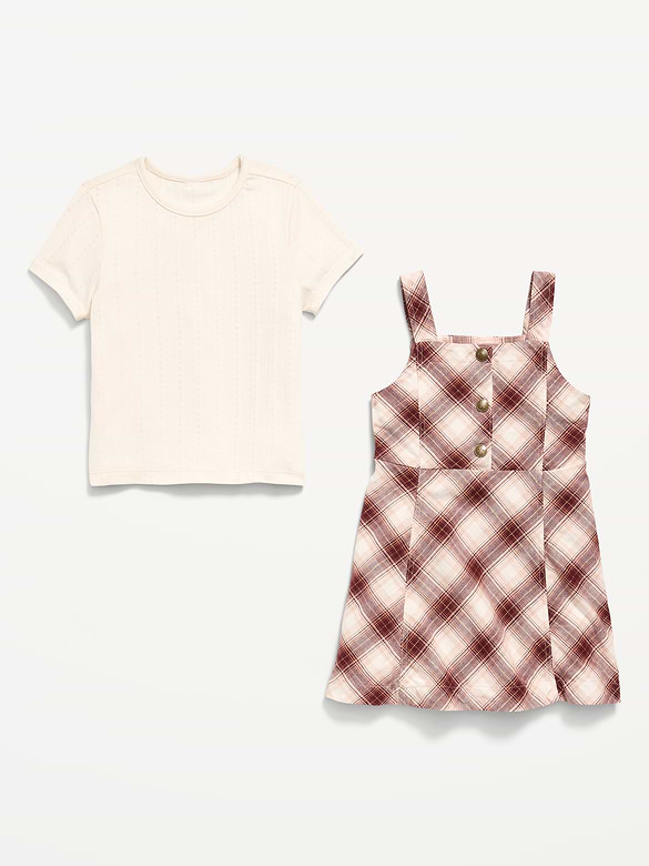 Old Navy Sleeveless Plaid Denim Dress and T-Shirt Set for Toddler Girls — photo 3
