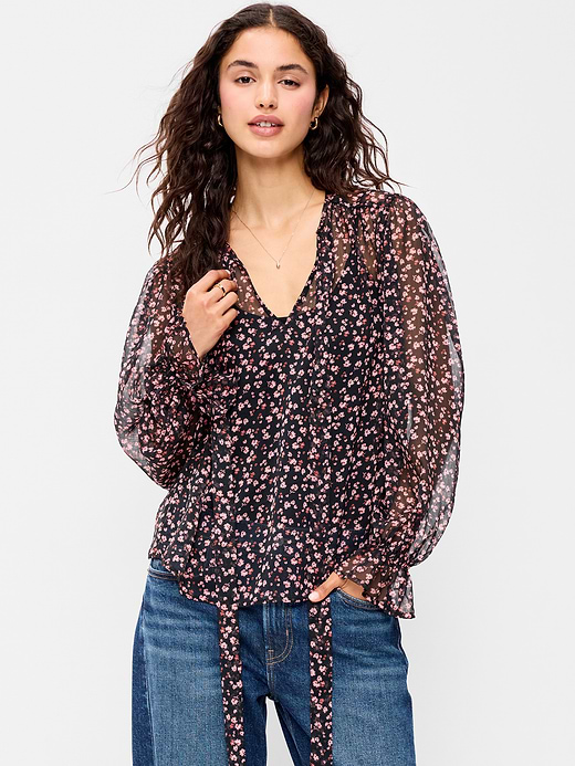 Old Navy Long-Sleeve Chiffon Tie-Front Top — photo 1