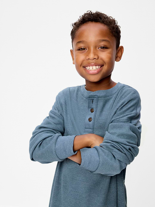 Old Navy Oversized Long-Sleeve Waffle Knit Henley T-Shirt for Boys — photo 1
