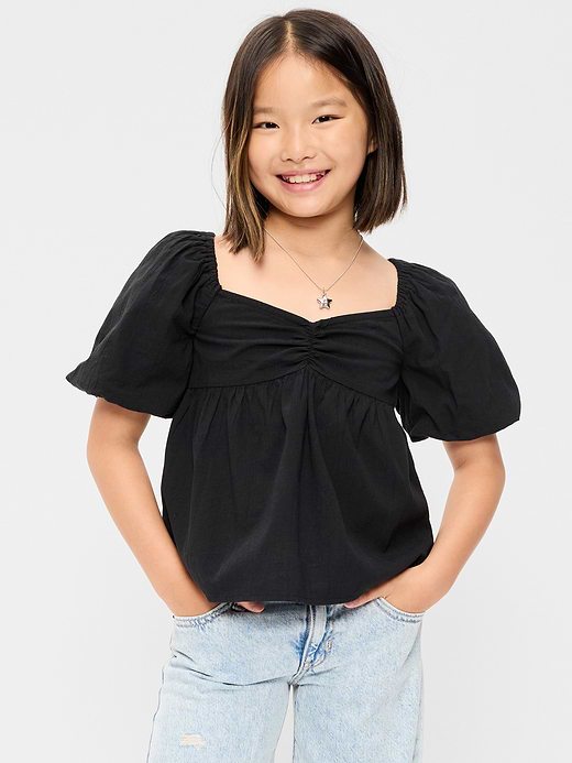 Old Navy Puff-Sleeve Tie-Back Crinkled Top for Girls — photo 1