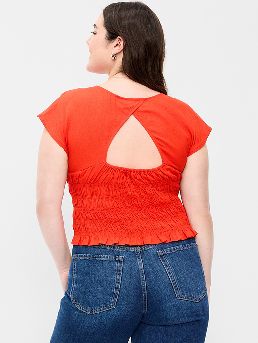 Old Navy Linen-Blend Short-Sleeve Smocked Top — photo 7