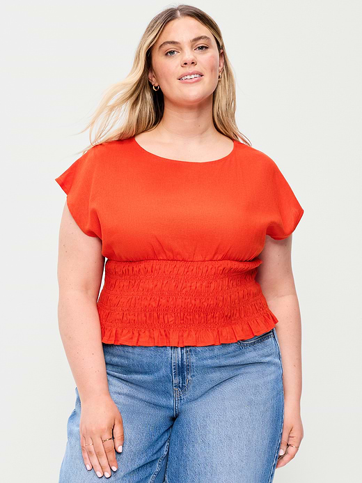 Old Navy Linen-Blend Short-Sleeve Smocked Top — photo 8