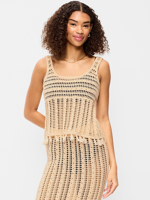 Old Navy Open-Weave Seaside Cotton Fringe Tank Top