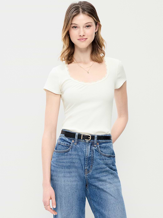 Old Navy Lace-Trim Sweetheart-Neck Ribbed Top — photo 1