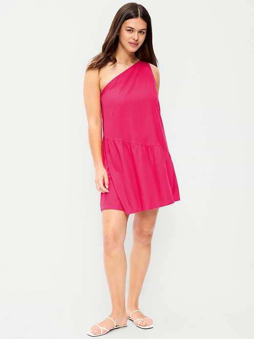Old Navy One-Shoulder Asymmetrical Linen-Blend Mini Dress — photo 7