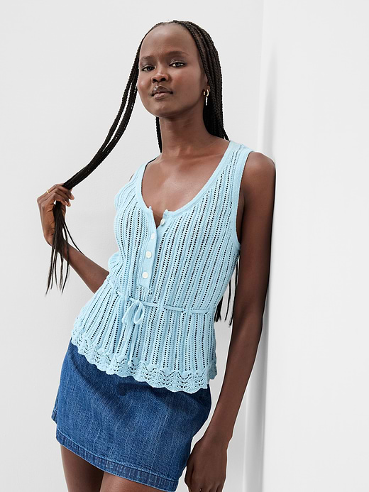 Old Navy Seaside Cotton Pointelle Peplum Tank Top — photo 4
