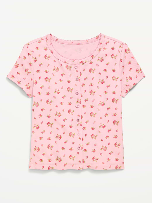 Old Navy Fitted Short-Sleeve Ribbed Button-Front Top for Girls — photo 1