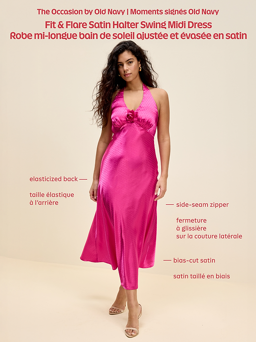 Old Navy The Occasion by Old Navy Fit and Flare Satin Halter Midi Dress — photo 10
