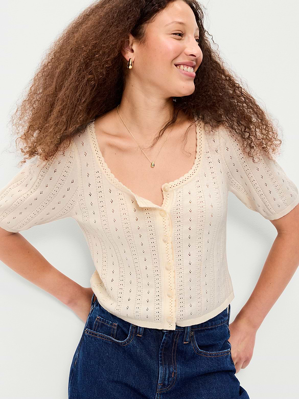 Old Navy Seaside Cotton Short-Sleeve Button-Down Sweater — photo 4