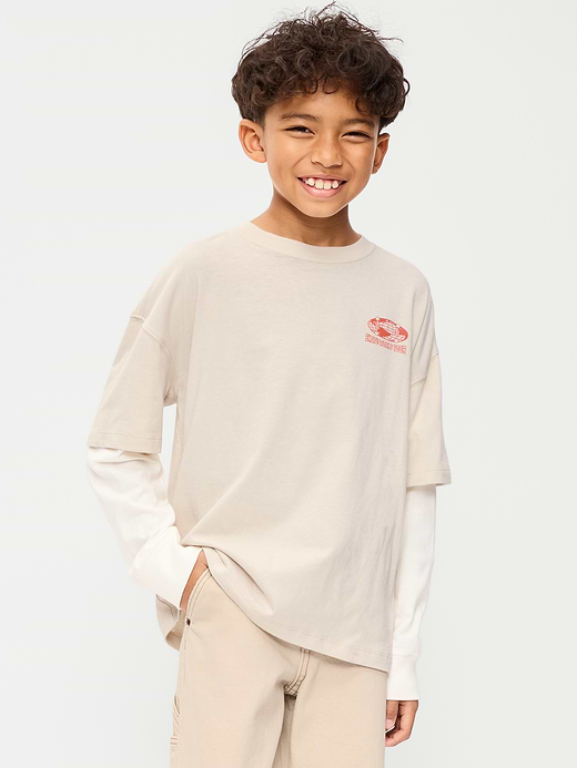 Old Navy Oversized Long-Sleeve 2-In-1 Graphic T-Shirt for Boys — photo 1
