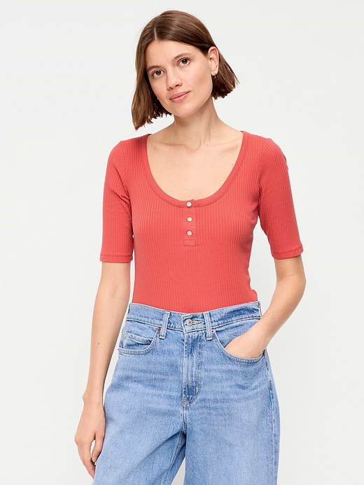 Old Navy Scoop-Neck Fitted Henley Top — photo 1
