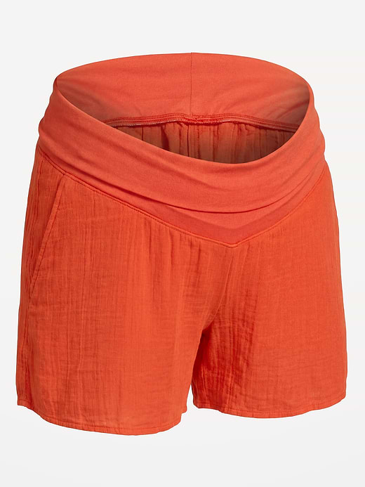 Old Navy Maternity Foldover-Waist Relaxed Pull-On Crinkle Gauze Shorts — photo 3