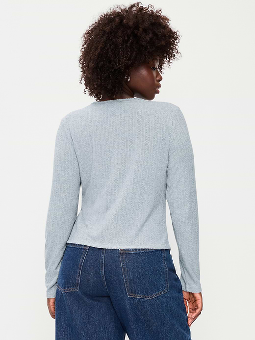 Old Navy Long-Sleeve Button-Front Cutout Pointelle Top — photo 6