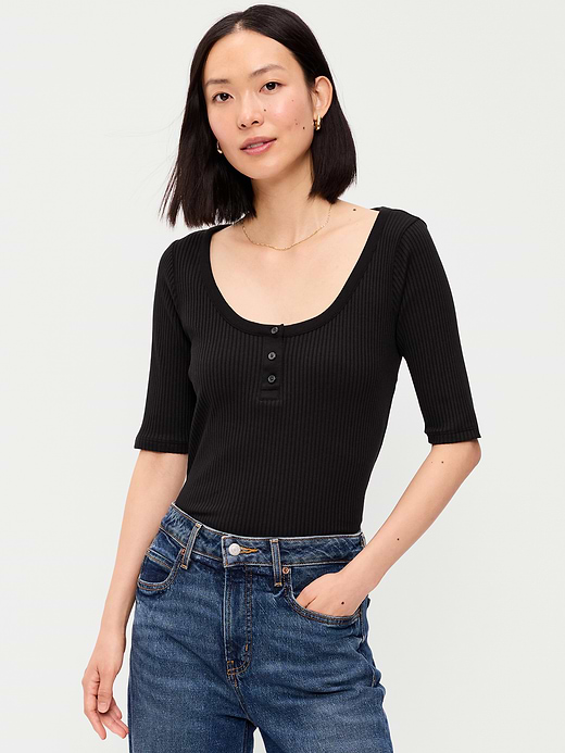 Old Navy Scoop-Neck Fitted Henley Top — photo 1