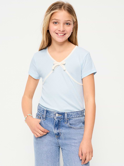 Old Navy Fitted Short-Sleeve Ribbed Bow Top for Girls — photo 1