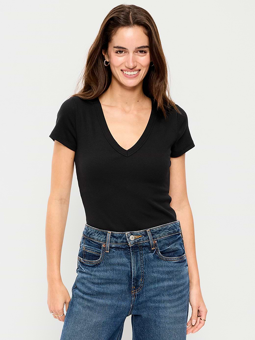 Old Navy Snug Crop V-Neck Ribbed T-Shirt — photo 1