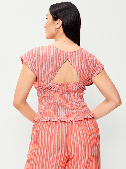 Old Navy Linen-Blend Short-Sleeve Smocked Top — photo 6