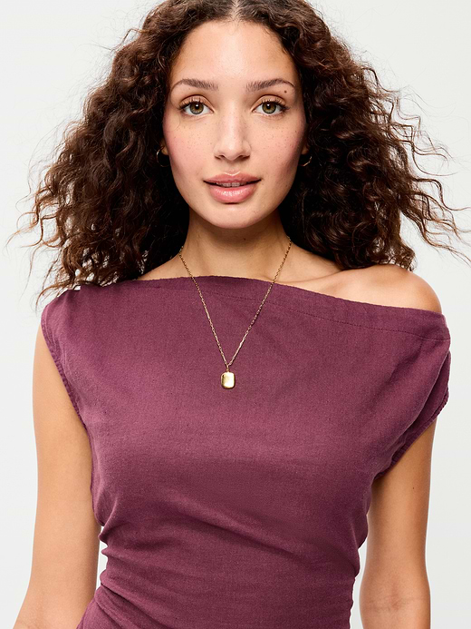 Old Navy Asymmetrical Shoulder Linen-Blend Mini Dress — photo 5