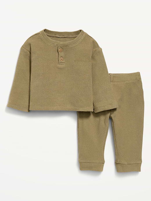 Old Navy Long-Sleeve Waffle-Knit Henley Top and Pants Set for Baby — photo 1
