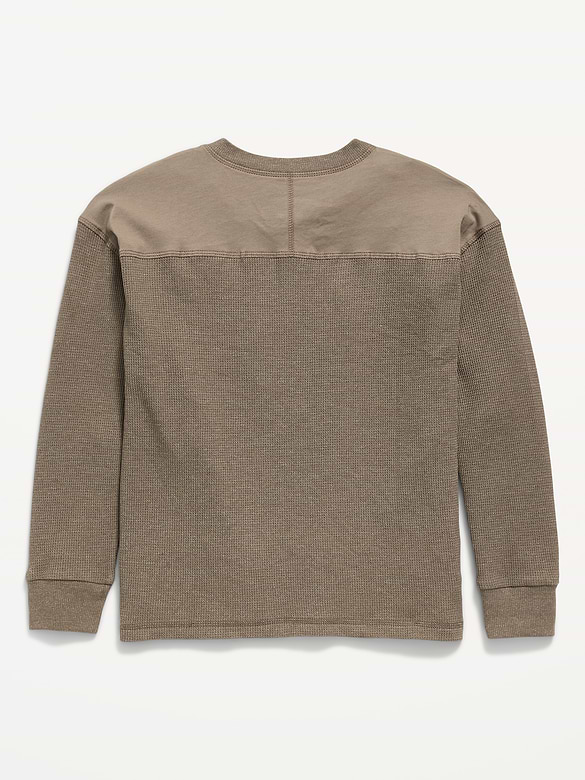 Old Navy Oversized Long-Sleeve Waffle Knit Henley T-Shirt for Boys — photo 3