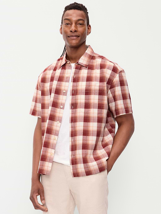 Old Navy Loose Fit Textured Plaid Pocket Shirt — photo 1