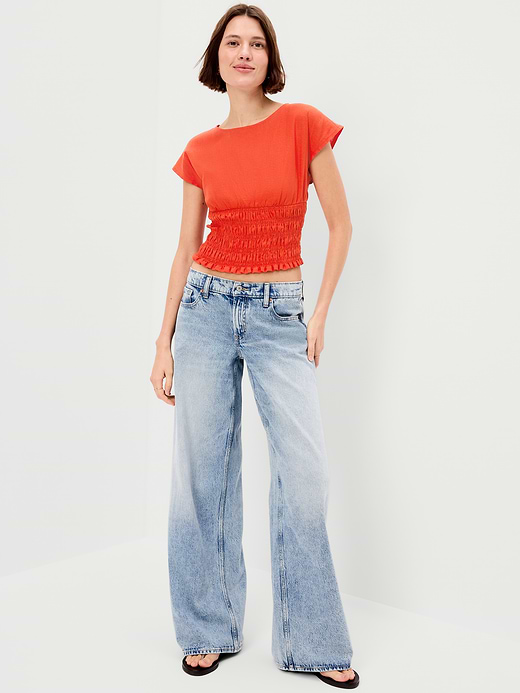 Old Navy Linen-Blend Short-Sleeve Smocked Top — photo 4