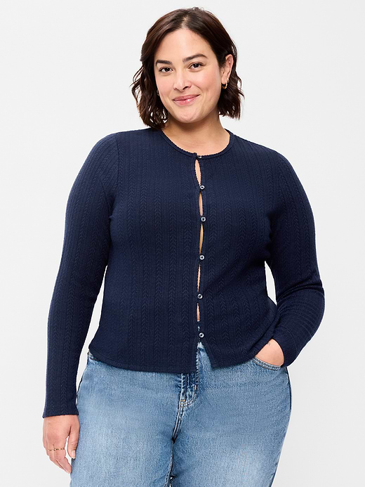Old Navy Long-Sleeve Button-Front Cutout Pointelle Top — photo 8