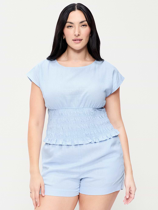 Old Navy Linen-Blend Short-Sleeve Smocked Top — photo 6