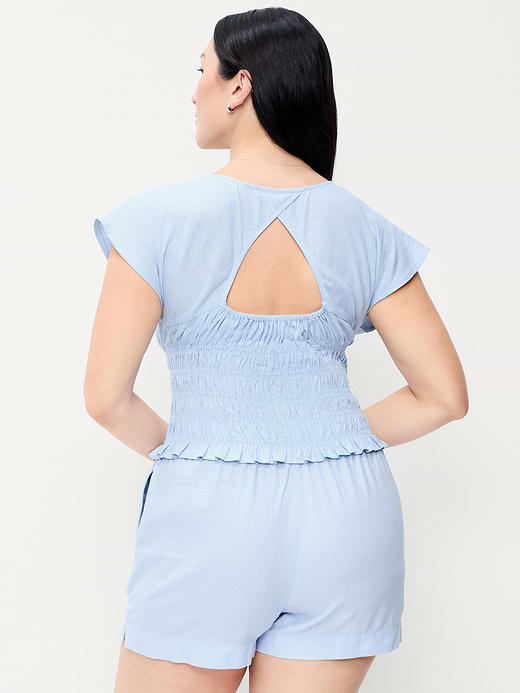 Old Navy Linen-Blend Short-Sleeve Smocked Top — photo 7