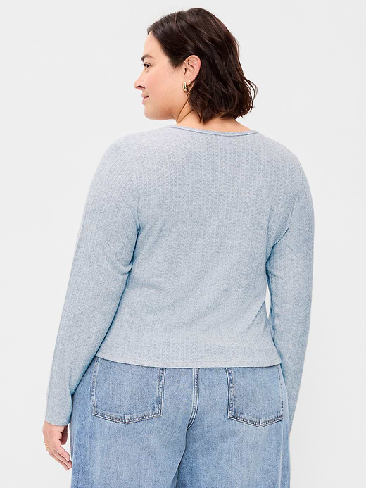 Old Navy Long-Sleeve Button-Front Cutout Pointelle Top — photo 8