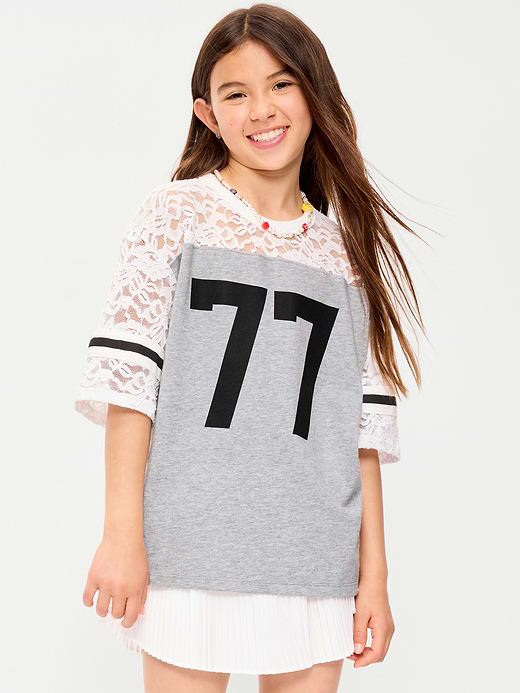 Old Navy Oversized Lace Football-Style T-Shirt for Girls — photo 1