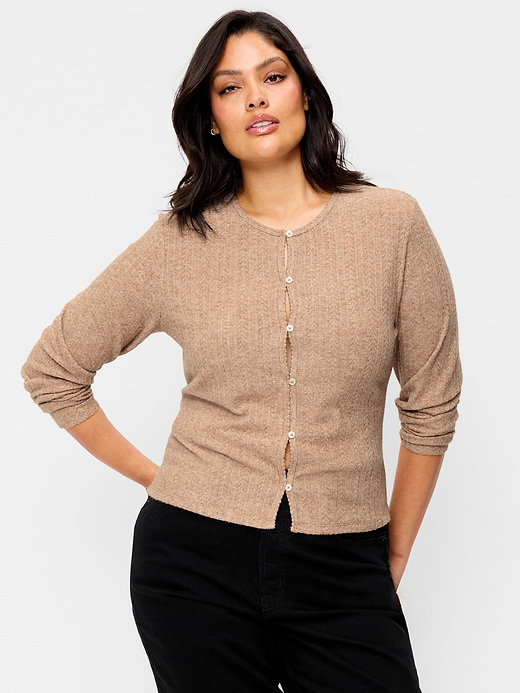 Old Navy Long-Sleeve Button-Front Cutout Pointelle Top — photo 8