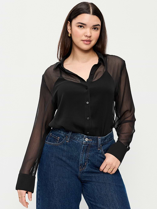 Old Navy Chiffon Sheer Button-Down Shirt — photo 6
