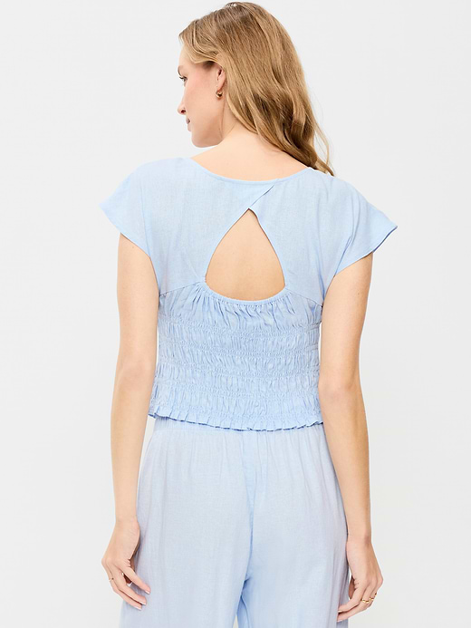 Old Navy Linen-Blend Short-Sleeve Smocked Top — photo 3