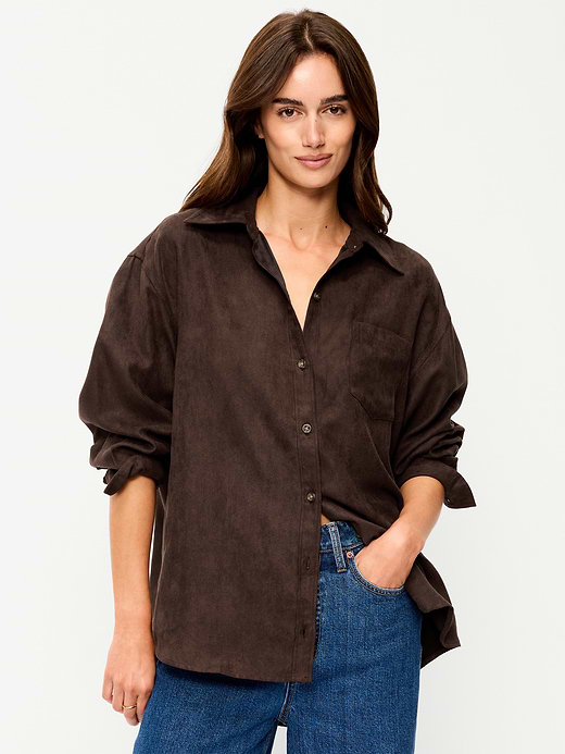 Old Navy Oversized Boyfriend Button-Down Faux-Suede Shirt — photo 1