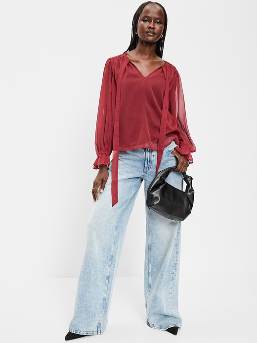 Old Navy Long-Sleeve Chiffon Tie-Front Top — photo 4