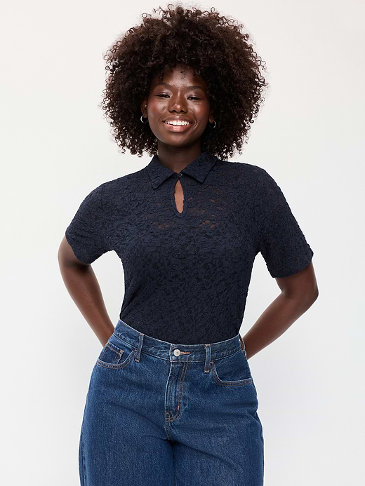 Old Navy Lace Keyhole Polo Top — photo 7