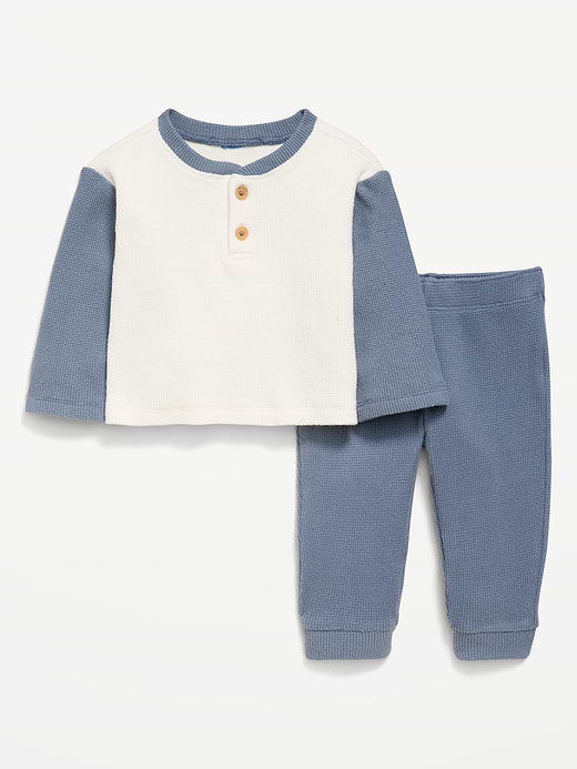 Old Navy Long-Sleeve Waffle-Knit Henley Top and Pants Set for Baby — photo 1
