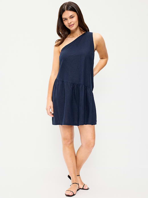 Old Navy One-Shoulder Asymmetrical Linen-Blend Mini Dress — photo 7