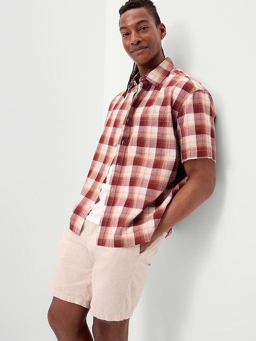 Old Navy Loose Fit Textured Plaid Pocket Shirt — photo 4