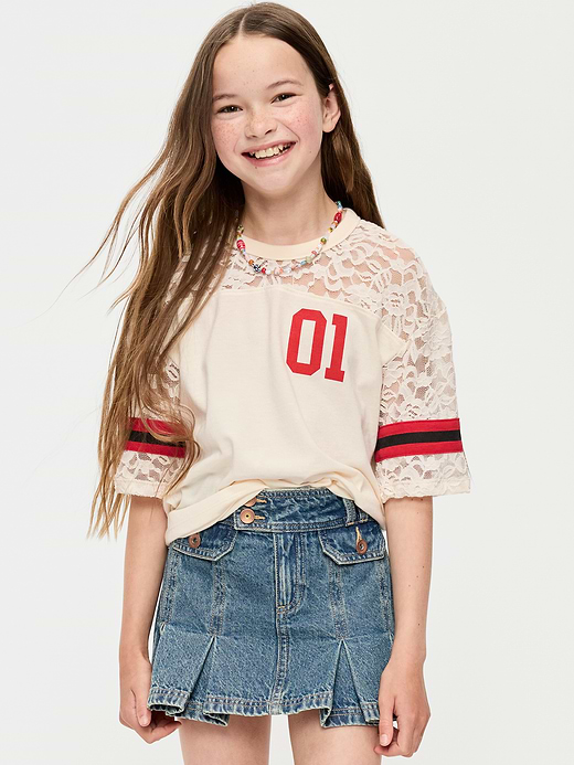 Old Navy Oversized Lace Football-Style T-Shirt for Girls — photo 1