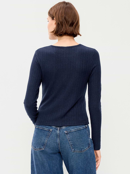 Old Navy Long-Sleeve Button-Front Cutout Pointelle Top — photo 3