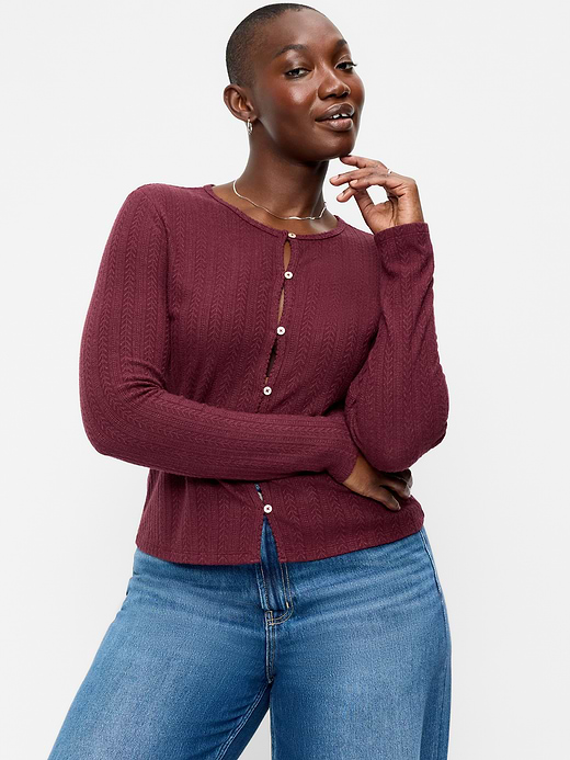 Old Navy Long-Sleeve Button-Front Cutout Pointelle Top — photo 6