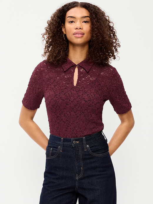 Old Navy Lace Keyhole Polo Top — photo 1