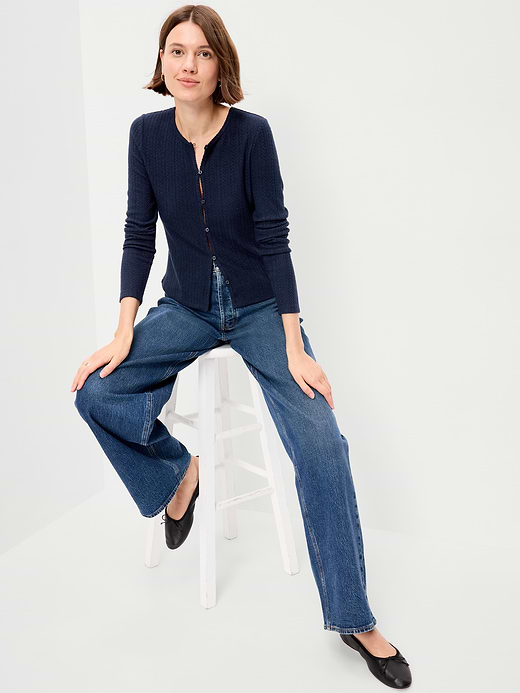 Old Navy Long-Sleeve Button-Front Cutout Pointelle Top — photo 4