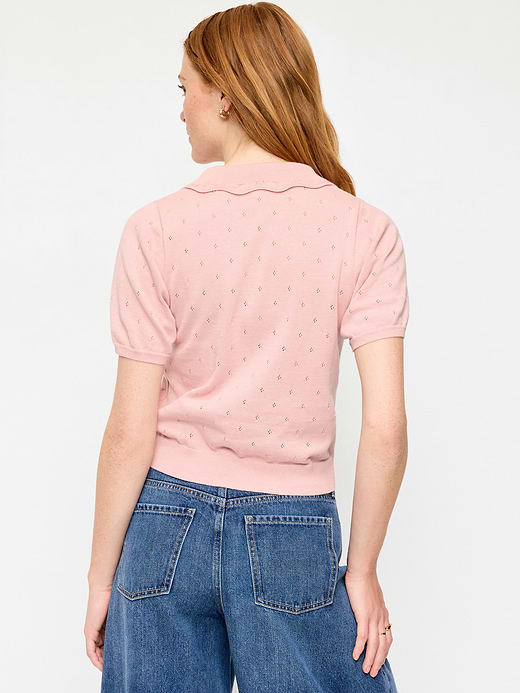 Old Navy Tie-Front Seaside Cotton Pointelle Cropped Polo — photo 3