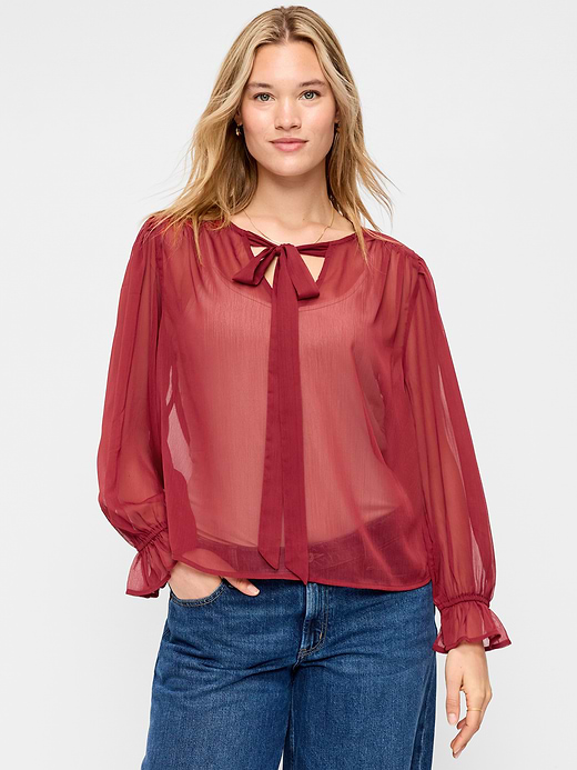Old Navy Long-Sleeve Chiffon Tie-Front Top — photo 6