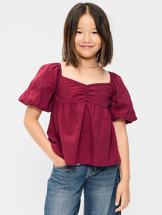 Old Navy Puff-Sleeve Tie-Back Crinkled Top for Girls — photo 1