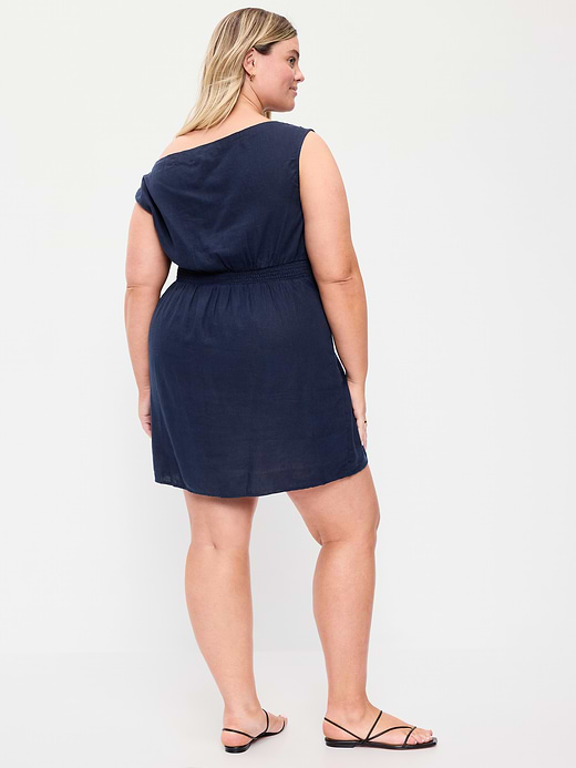 Old Navy Asymmetrical Shoulder Linen-Blend Mini Dress — photo 10